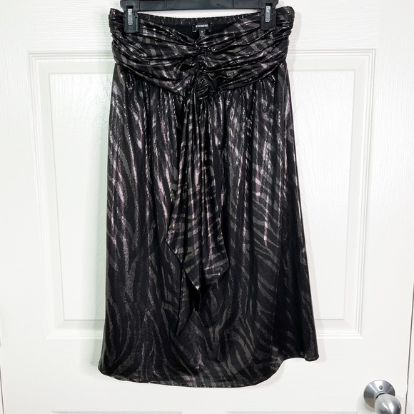 Express Metallic Strapless Zebra Print Sparkly Cocktail Party Mini Dress Size M - Picture 2 of 11